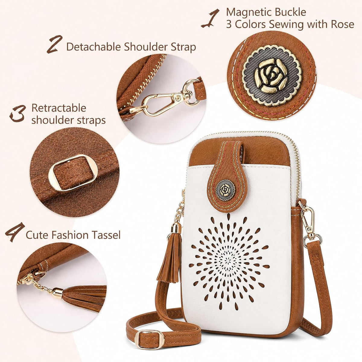 APHISON Small Crossbody Bags for Women, Lightweight Vegan Leather Cell Phone Purse, Cute Purses with Tassels