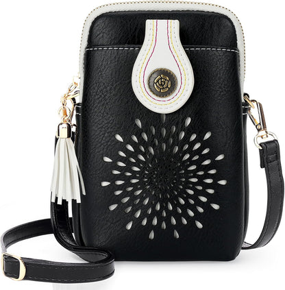 APHISON Small Crossbody Bags for Women, Lightweight Vegan Leather Cell Phone Purse, Cute Purses with Tassels