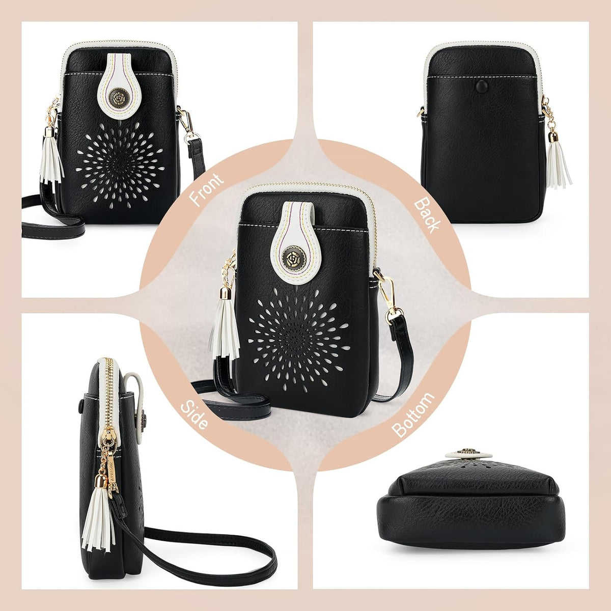 APHISON Small Crossbody Bags for Women, Lightweight Vegan Leather Cell Phone Purse, Cute Purses with Tassels