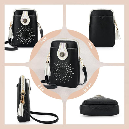 APHISON Small Crossbody Bags for Women, Lightweight Vegan Leather Cell Phone Purse, Cute Purses with Tassels