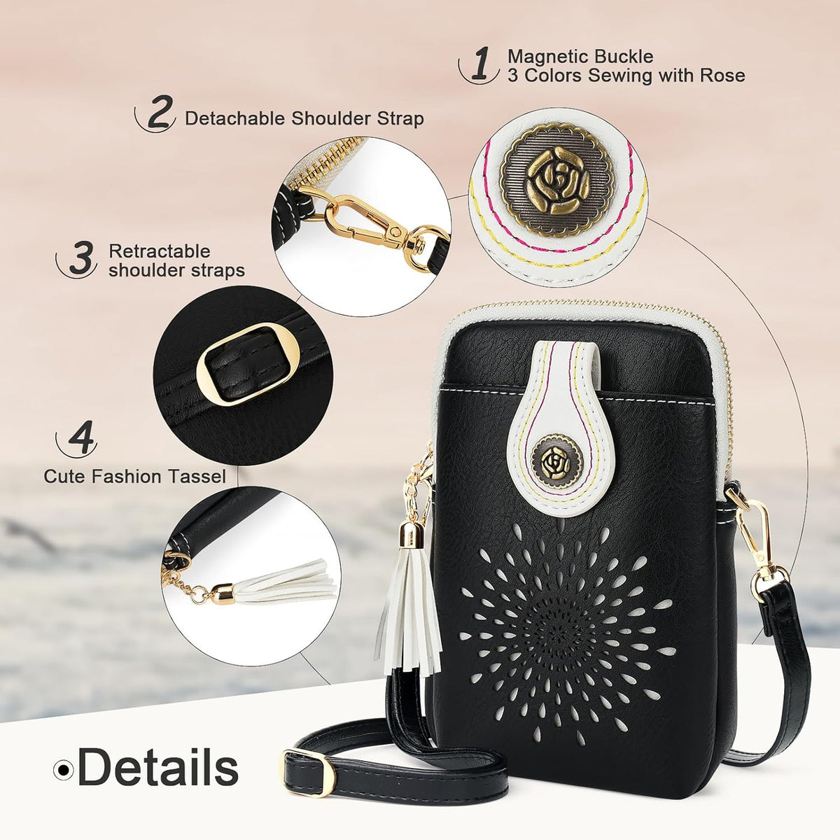 APHISON Small Crossbody Bags for Women, Lightweight Vegan Leather Cell Phone Purse, Cute Purses with Tassels