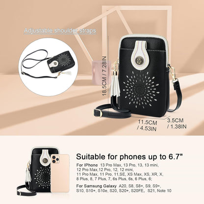 APHISON Small Crossbody Bags for Women, Lightweight Vegan Leather Cell Phone Purse, Cute Purses with Tassels
