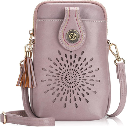 APHISON Small Crossbody Bags for Women, Lightweight Vegan Leather Cell Phone Purse, Cute Purses with Tassels
