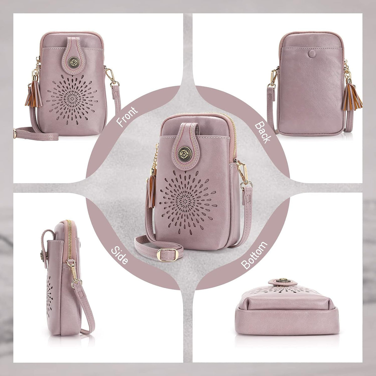 APHISON Small Crossbody Bags for Women, Lightweight Vegan Leather Cell Phone Purse, Cute Purses with Tassels