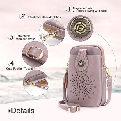 APHISON Small Crossbody Bags for Women, Lightweight Vegan Leather Cell Phone Purse, Cute Purses with Tassels
