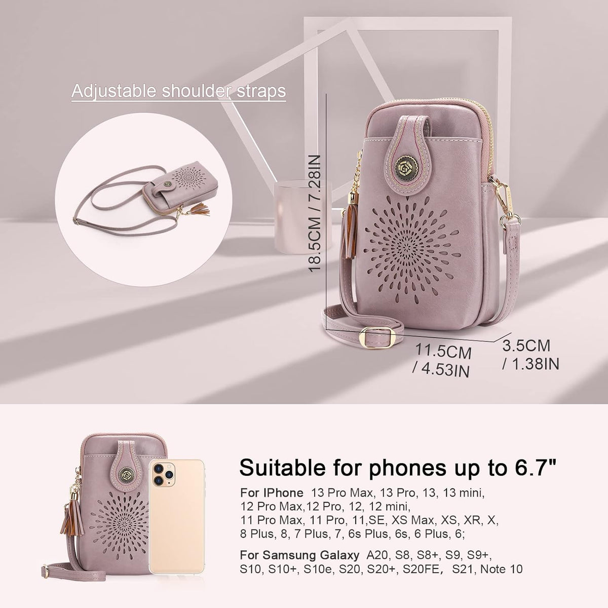 APHISON Small Crossbody Bags for Women, Lightweight Vegan Leather Cell Phone Purse, Cute Purses with Tassels