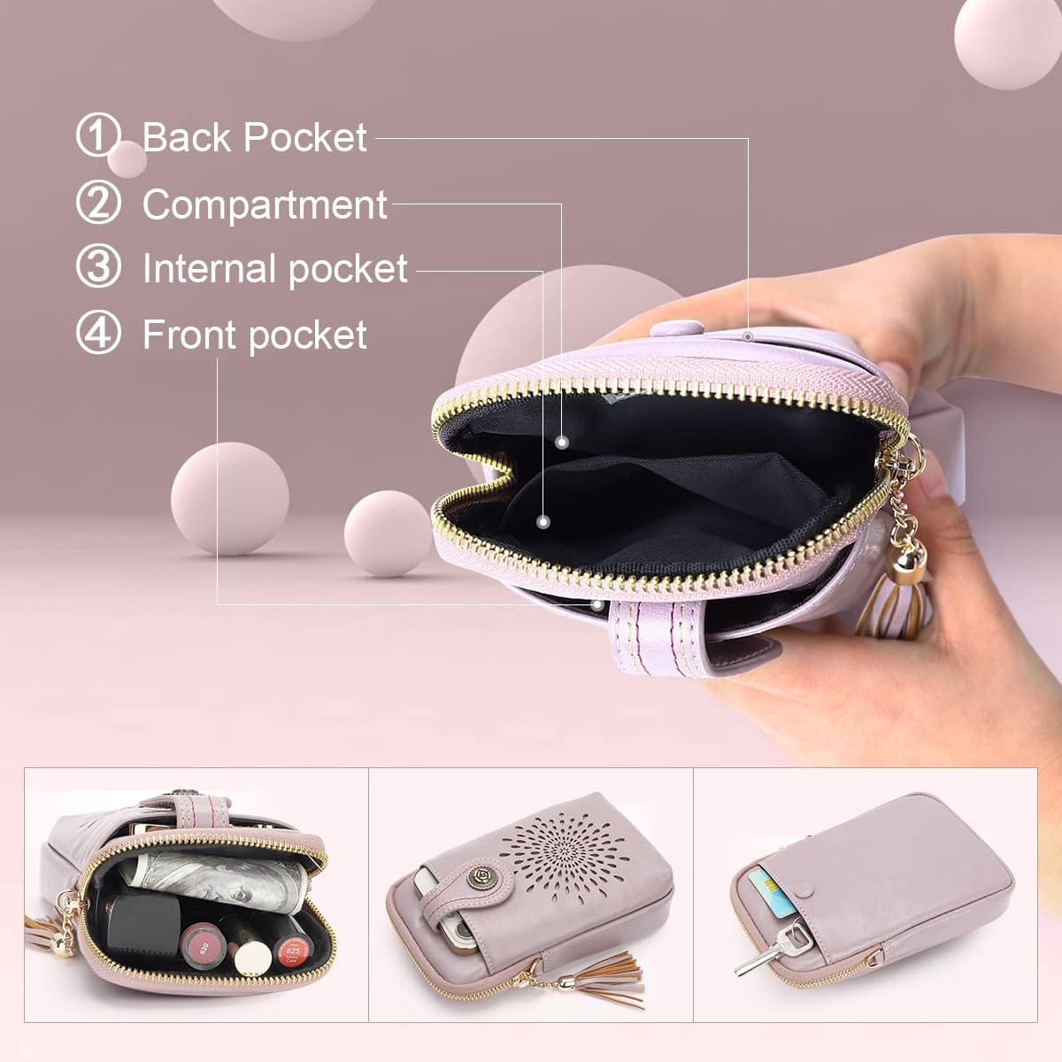APHISON Small Crossbody Bags for Women, Lightweight Vegan Leather Cell Phone Purse, Cute Purses with Tassels
