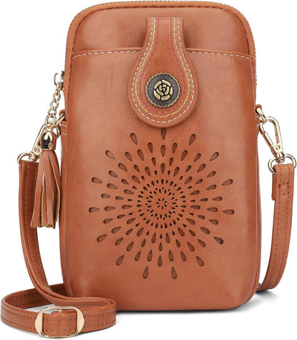 APHISON Small Crossbody Bags for Women, Lightweight Vegan Leather Cell Phone Purse, Cute Purses with Tassels