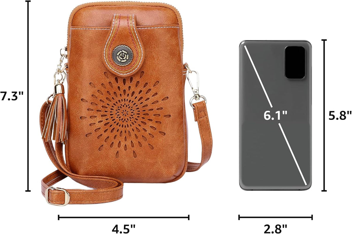 APHISON Small Crossbody Bags for Women, Lightweight Vegan Leather Cell Phone Purse, Cute Purses with Tassels