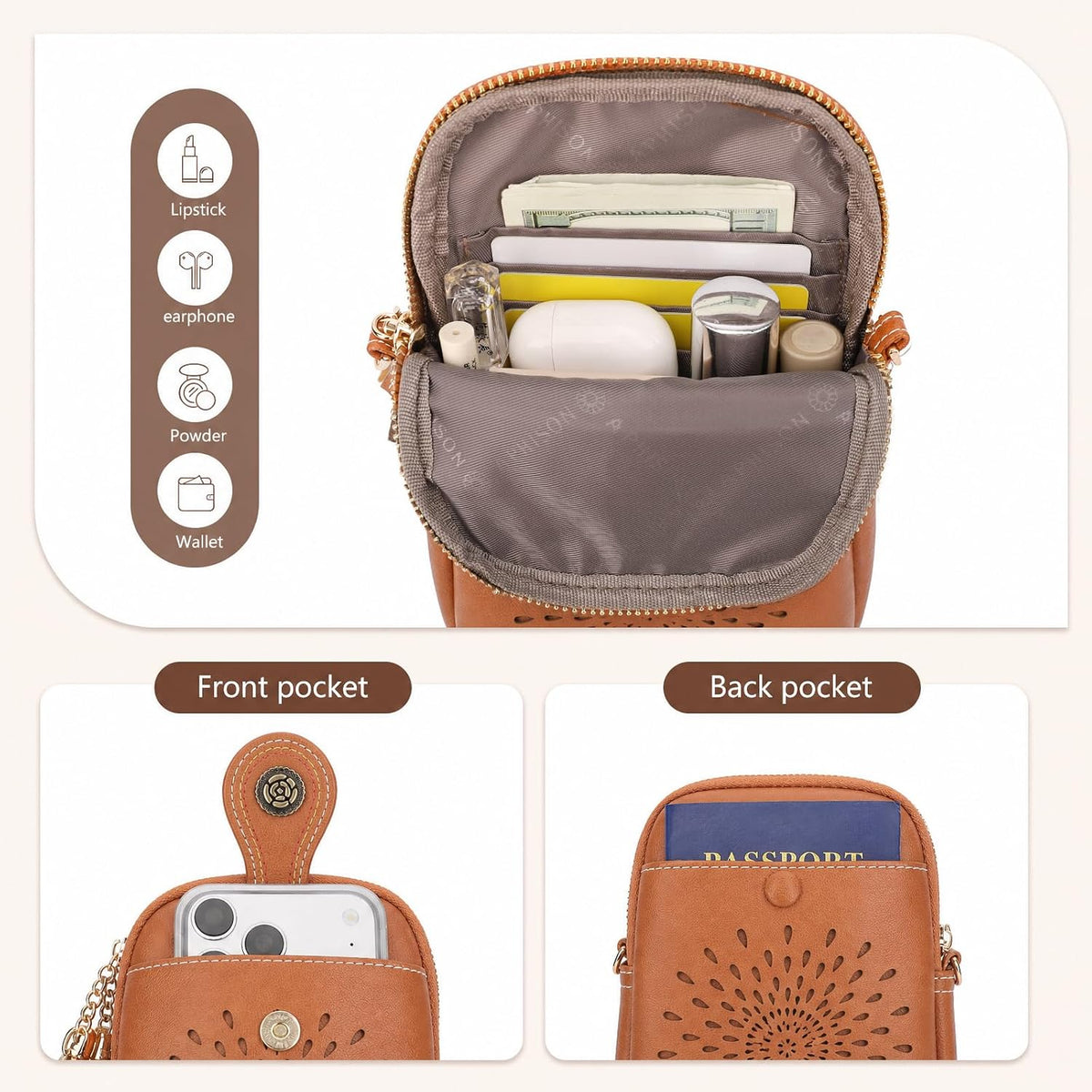 APHISON Small Crossbody Bags for Women, Lightweight Vegan Leather Cell Phone Purse, Cute Purses with Tassels