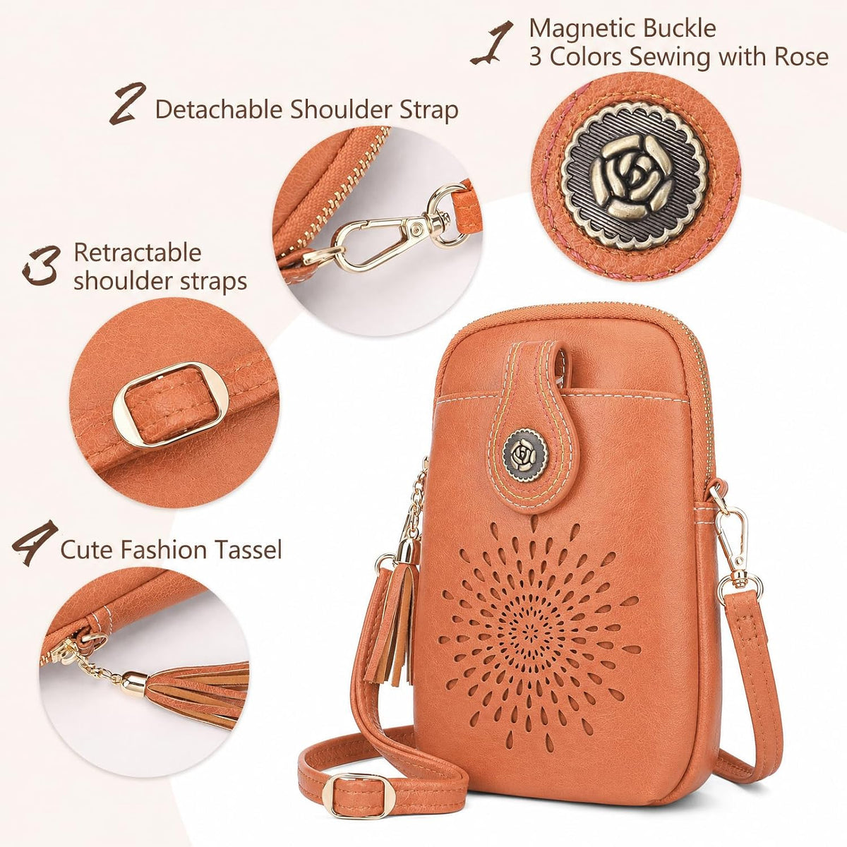 APHISON Small Crossbody Bags for Women, Lightweight Vegan Leather Cell Phone Purse, Cute Purses with Tassels