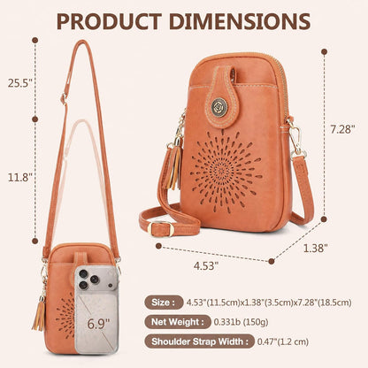 APHISON Small Crossbody Bags for Women, Lightweight Vegan Leather Cell Phone Purse, Cute Purses with Tassels