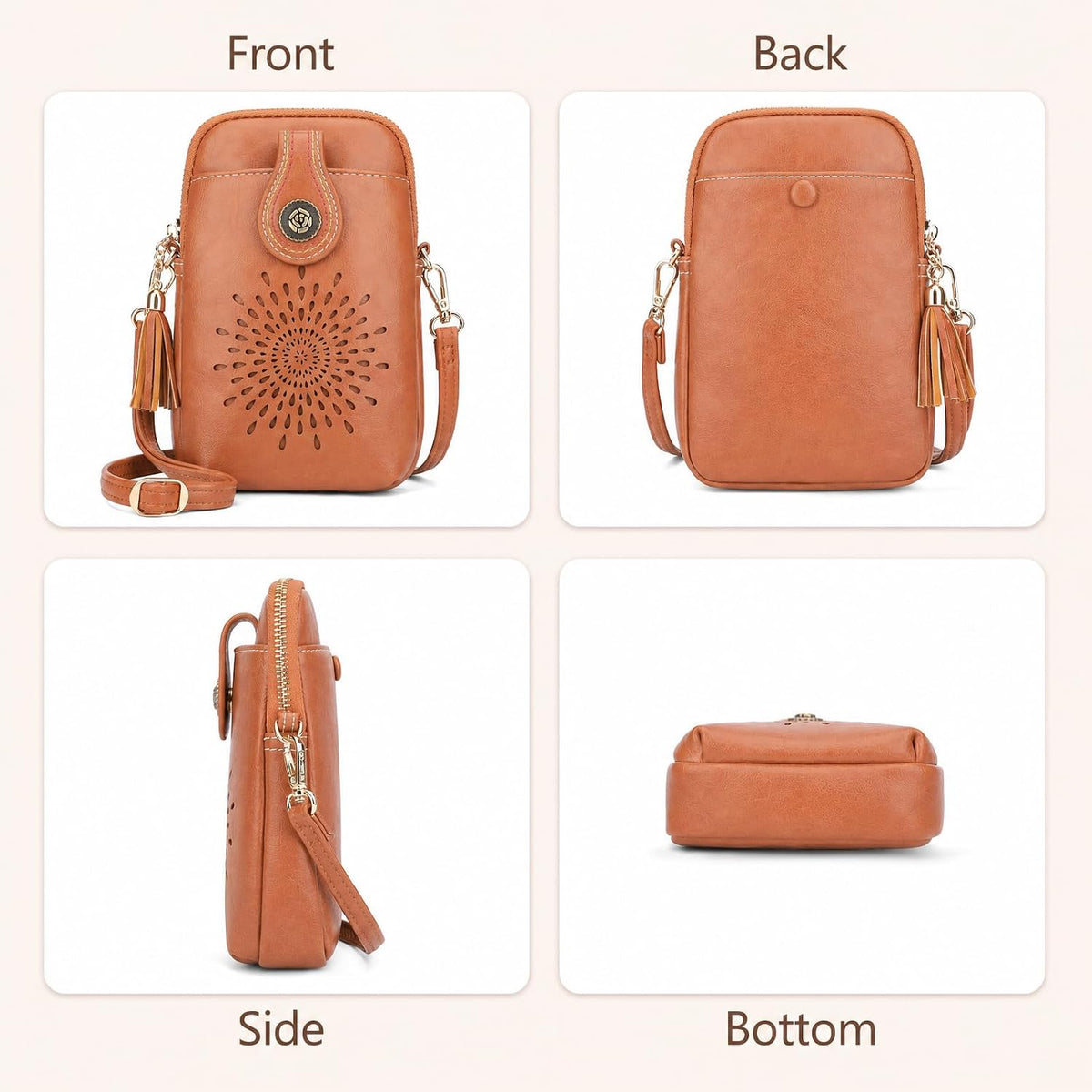 APHISON Small Crossbody Bags for Women, Lightweight Vegan Leather Cell Phone Purse, Cute Purses with Tassels