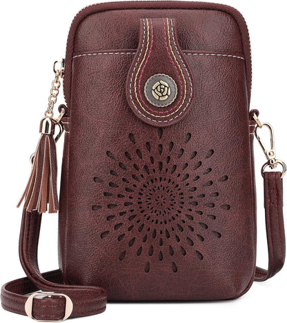 APHISON Small Crossbody Bags for Women, Lightweight Vegan Leather Cell Phone Purse, Cute Purses with Tassels