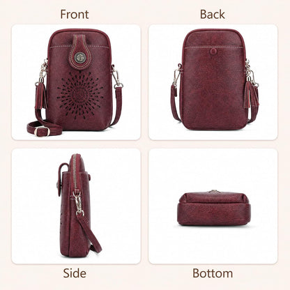 APHISON Small Crossbody Bags for Women, Lightweight Vegan Leather Cell Phone Purse, Cute Purses with Tassels