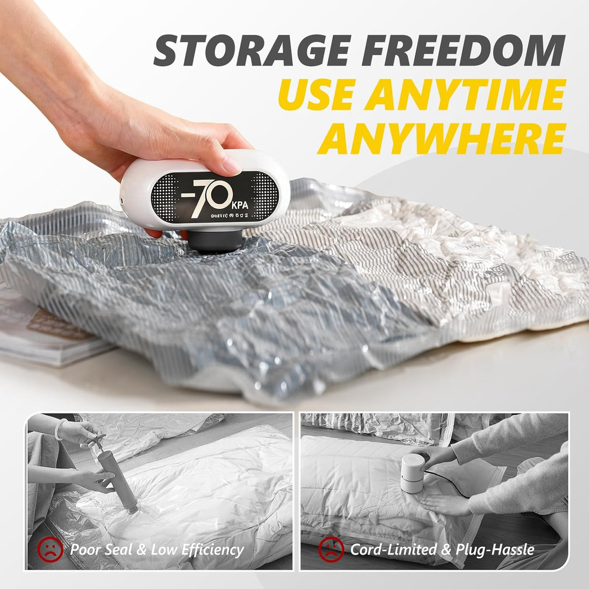 15 Pack Travel Vacuum Bags with Electric Pump, 70KPa Vacuum Storage Bags for Clothing, Reusable Space Saver Bags for Suitcase, Travel & Home Storage, Alpine White