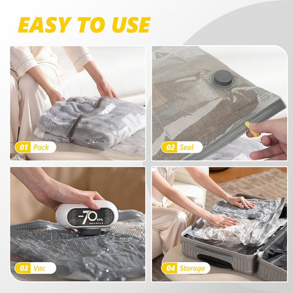 15 Pack Travel Vacuum Bags with Electric Pump, 70KPa Vacuum Storage Bags for Clothing, Reusable Space Saver Bags for Suitcase, Travel & Home Storage, Alpine White