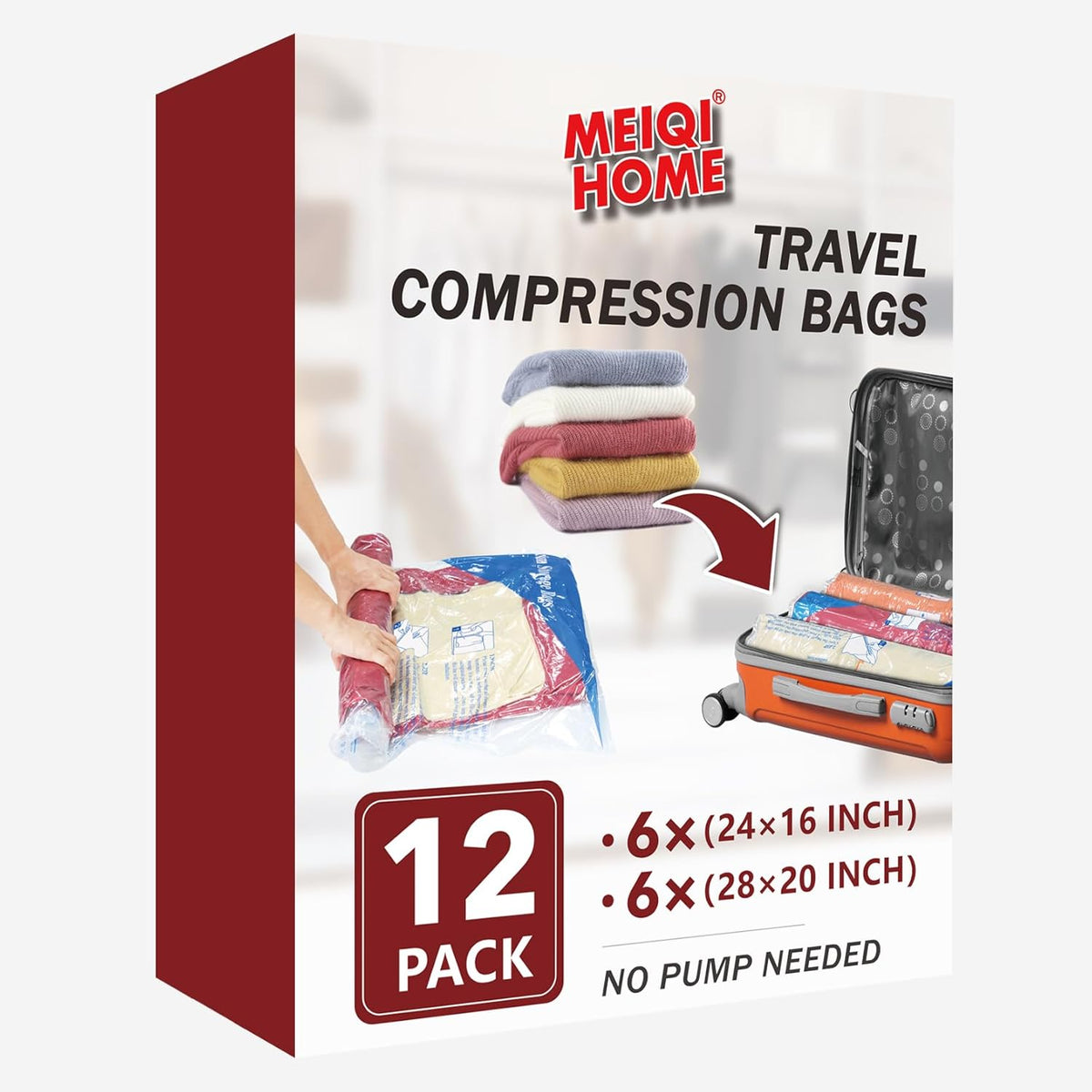 Vacuum Storage Bags, Space Saver Sealer Bags for Clothing, Pillows, Comforters, Blankets, Bedding, Travel, 12 Roll Bags, PA+PE Material