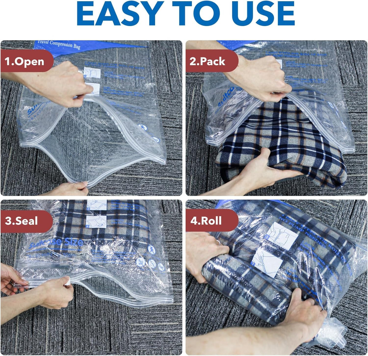Vacuum Storage Bags, Space Saver Sealer Bags for Clothing, Pillows, Comforters, Blankets, Bedding, Travel, 12 Roll Bags, PA+PE Material