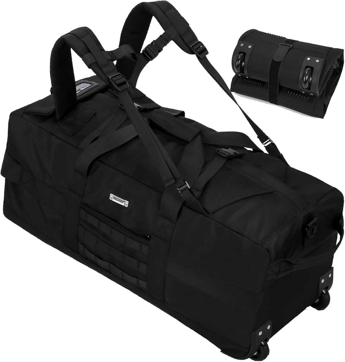 Duffle Bag Travel Luggage with Wheels: Large Rolling Backpack Foldable Carry On roller for Traveling - Weekender Overnight Personal Items Duffel Bag for Men and Women 80L (Green)