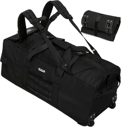 Duffle Bag Travel Luggage with Wheels: Large Rolling Backpack Foldable Carry On roller for Traveling - Weekender Overnight Personal Items Duffel Bag for Men and Women 80L (Green)