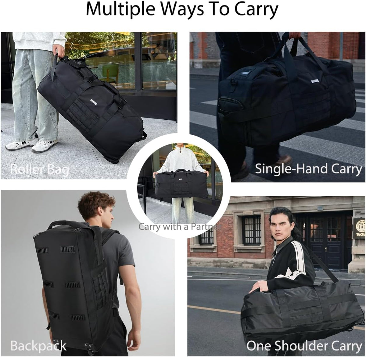 Duffle Bag Travel Luggage with Wheels: Large Rolling Backpack Foldable Carry On roller for Traveling - Weekender Overnight Personal Items Duffel Bag for Men and Women 80L (Green)