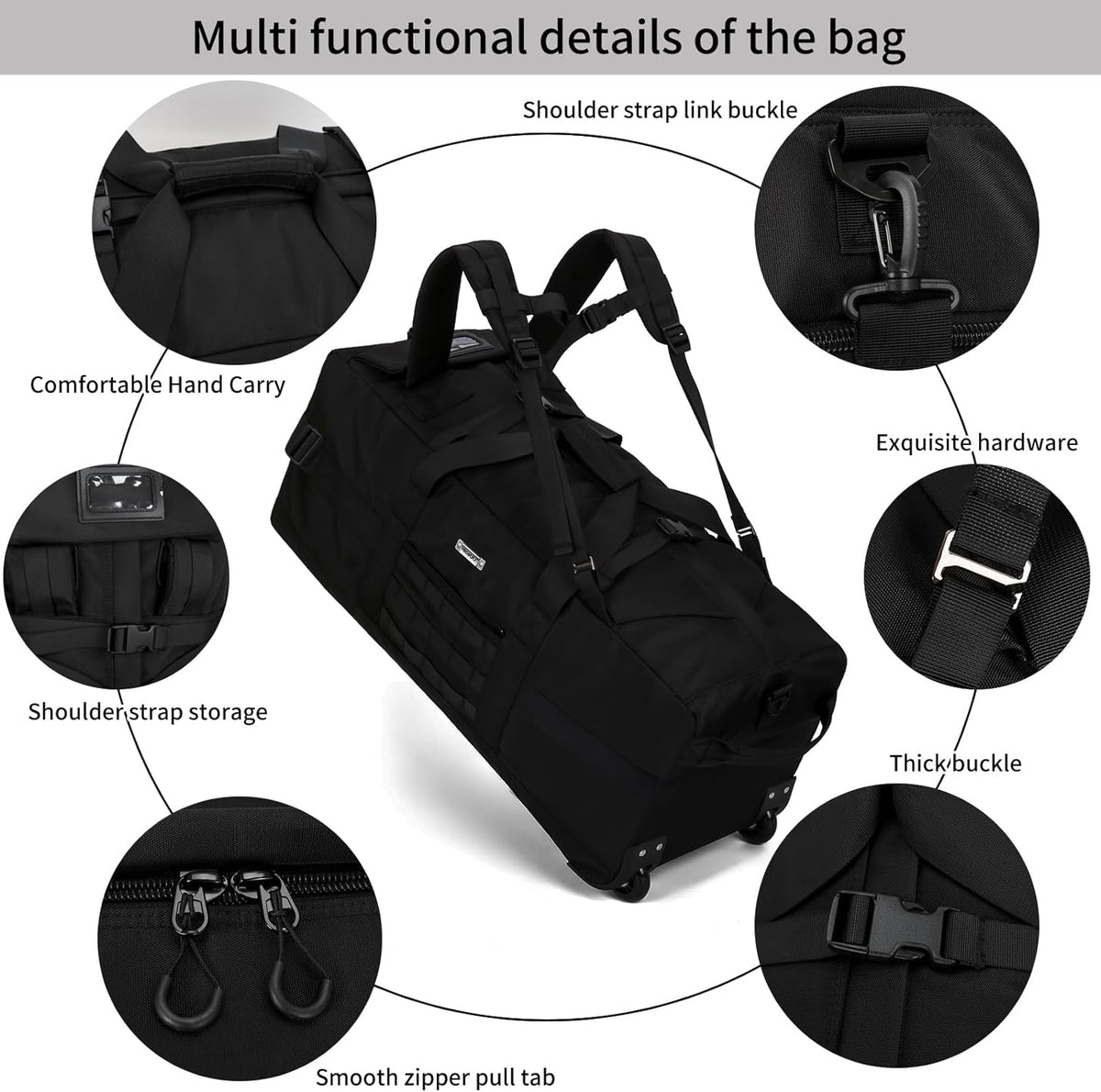 Duffle Bag Travel Luggage with Wheels: Large Rolling Backpack Foldable Carry On roller for Traveling - Weekender Overnight Personal Items Duffel Bag for Men and Women 80L (Green)