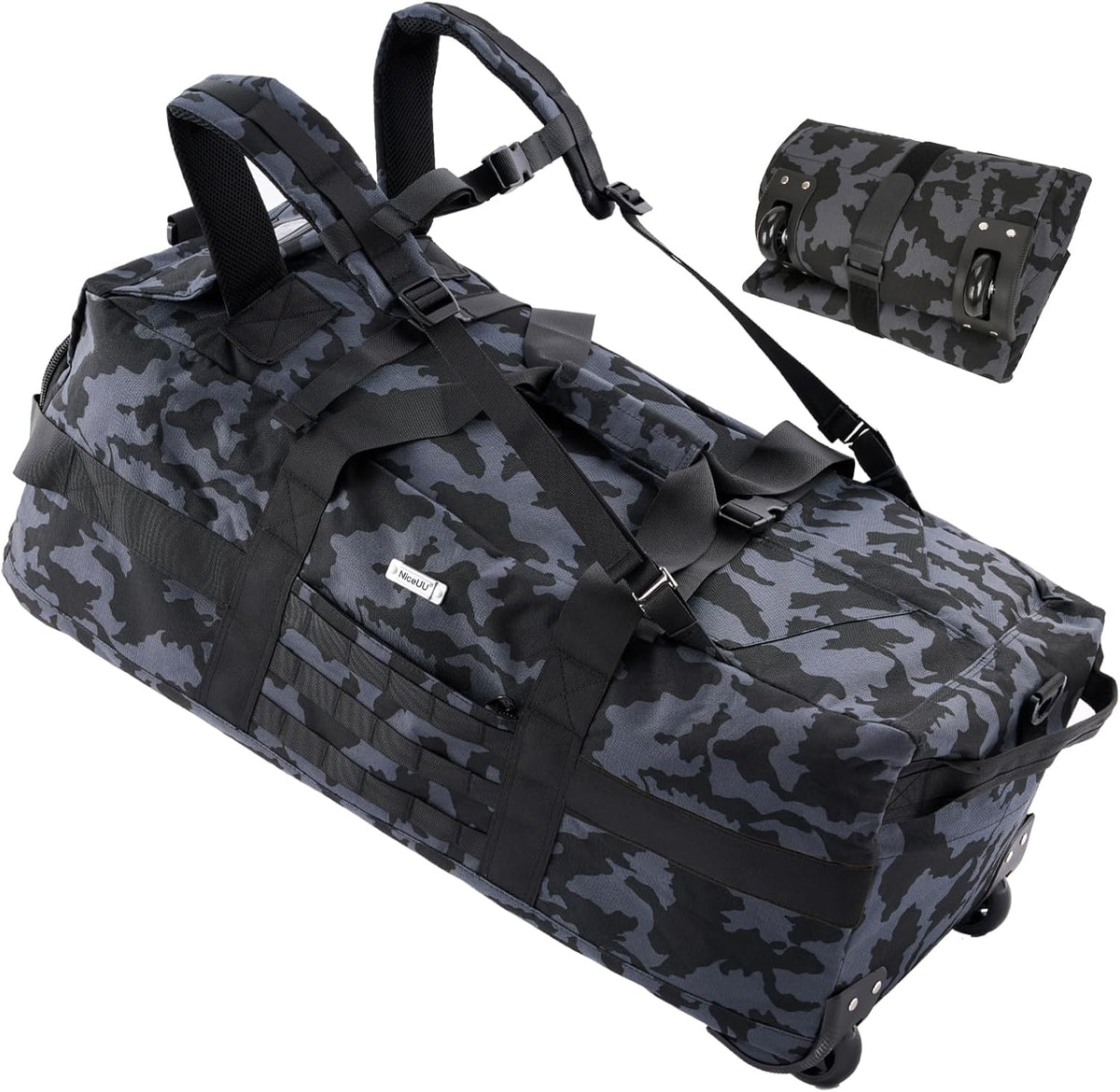 Duffle Bag Travel Luggage with Wheels: Large Rolling Backpack Foldable Carry On roller for Traveling - Weekender Overnight Personal Items Duffel Bag for Men and Women 80L (Green)