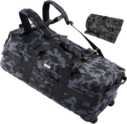 Duffle Bag Travel Luggage with Wheels: Large Rolling Backpack Foldable Carry On roller for Traveling - Weekender Overnight Personal Items Duffel Bag for Men and Women 80L (Green)