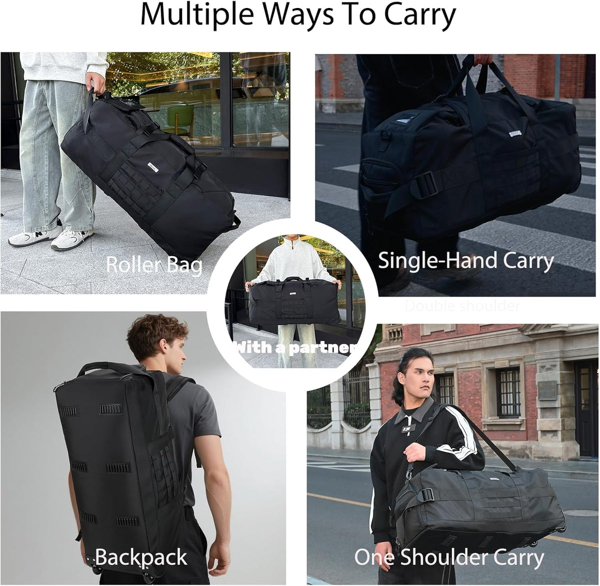 Duffle Bag Travel Luggage with Wheels: Large Rolling Backpack Foldable Carry On roller for Traveling - Weekender Overnight Personal Items Duffel Bag for Men and Women 80L (Green)