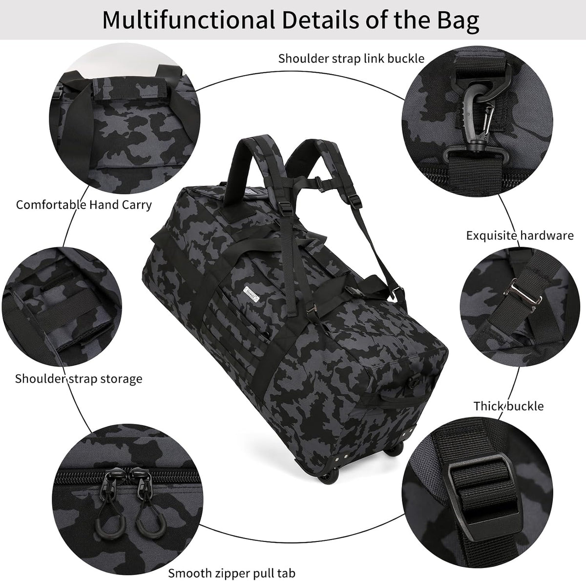 Duffle Bag Travel Luggage with Wheels: Large Rolling Backpack Foldable Carry On roller for Traveling - Weekender Overnight Personal Items Duffel Bag for Men and Women 80L (Green)