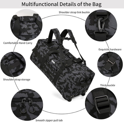 Duffle Bag Travel Luggage with Wheels: Large Rolling Backpack Foldable Carry On roller for Traveling - Weekender Overnight Personal Items Duffel Bag for Men and Women 80L (Green)