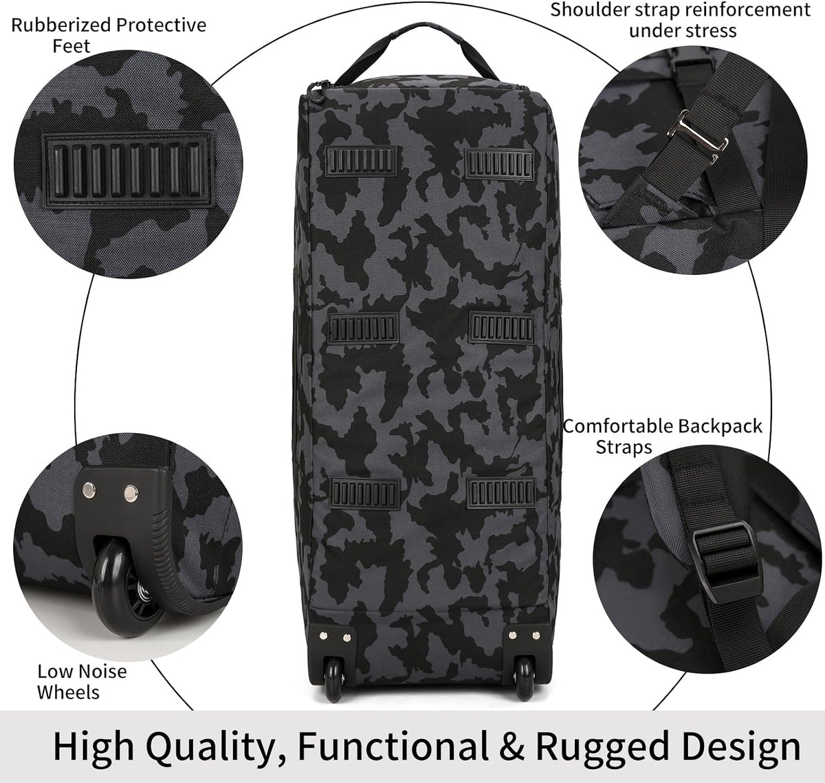 Duffle Bag Travel Luggage with Wheels: Large Rolling Backpack Foldable Carry On roller for Traveling - Weekender Overnight Personal Items Duffel Bag for Men and Women 80L (Green)