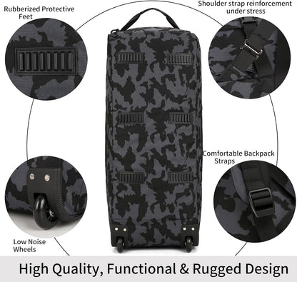 Duffle Bag Travel Luggage with Wheels: Large Rolling Backpack Foldable Carry On roller for Traveling - Weekender Overnight Personal Items Duffel Bag for Men and Women 80L (Green)