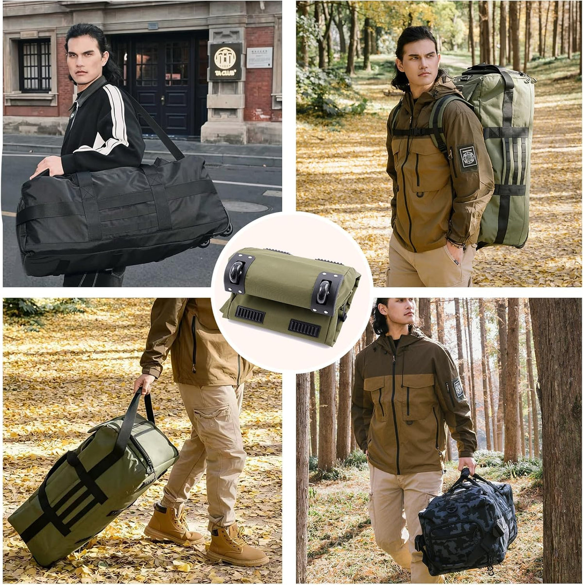 Duffle Bag Travel Luggage with Wheels: Large Rolling Backpack Foldable Carry On roller for Traveling - Weekender Overnight Personal Items Duffel Bag for Men and Women 80L (Green)