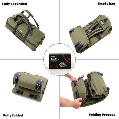 Duffle Bag Travel Luggage with Wheels: Large Rolling Backpack Foldable Carry On roller for Traveling - Weekender Overnight Personal Items Duffel Bag for Men and Women 80L (Green)