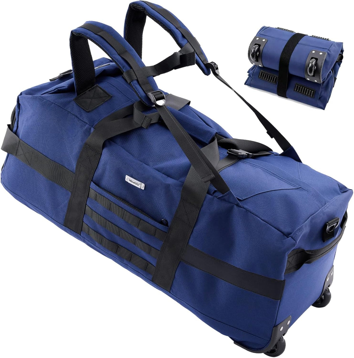 Duffle Bag Travel Luggage with Wheels: Large Rolling Backpack Foldable Carry On roller for Traveling - Weekender Overnight Personal Items Duffel Bag for Men and Women 80L (Green)