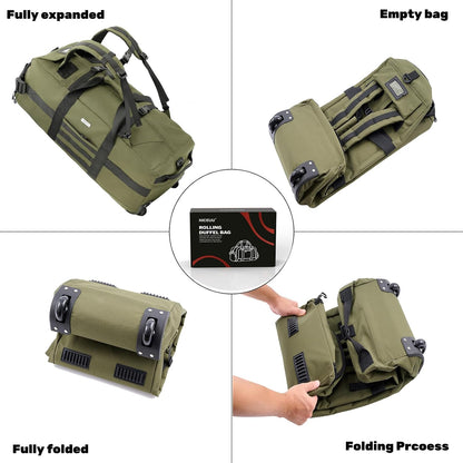 Duffle Bag Travel Luggage with Wheels: Large Rolling Backpack Foldable Carry On roller for Traveling - Weekender Overnight Personal Items Duffel Bag for Men and Women 80L (Green)