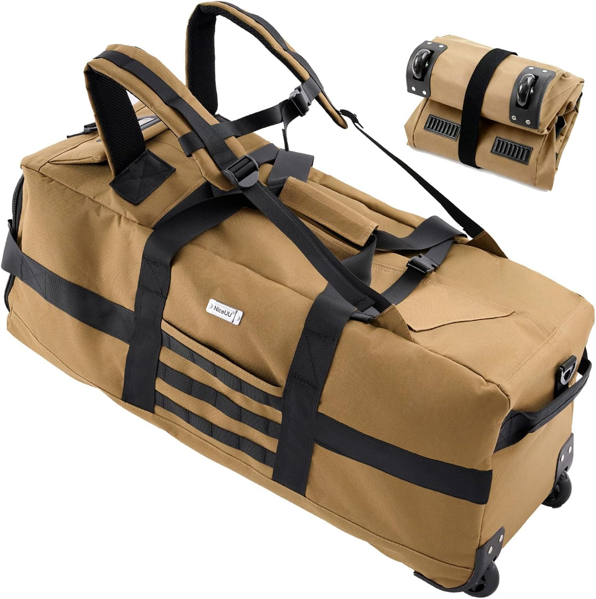 Duffle Bag Travel Luggage with Wheels: Large Rolling Backpack Foldable Carry On roller for Traveling - Weekender Overnight Personal Items Duffel Bag for Men and Women 80L (Green)