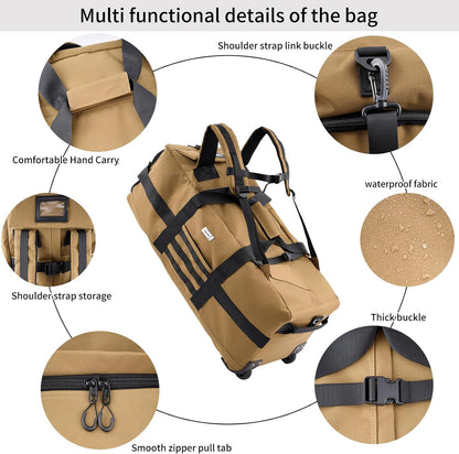 Duffle Bag Travel Luggage with Wheels: Large Rolling Backpack Foldable Carry On roller for Traveling - Weekender Overnight Personal Items Duffel Bag for Men and Women 80L (Green)