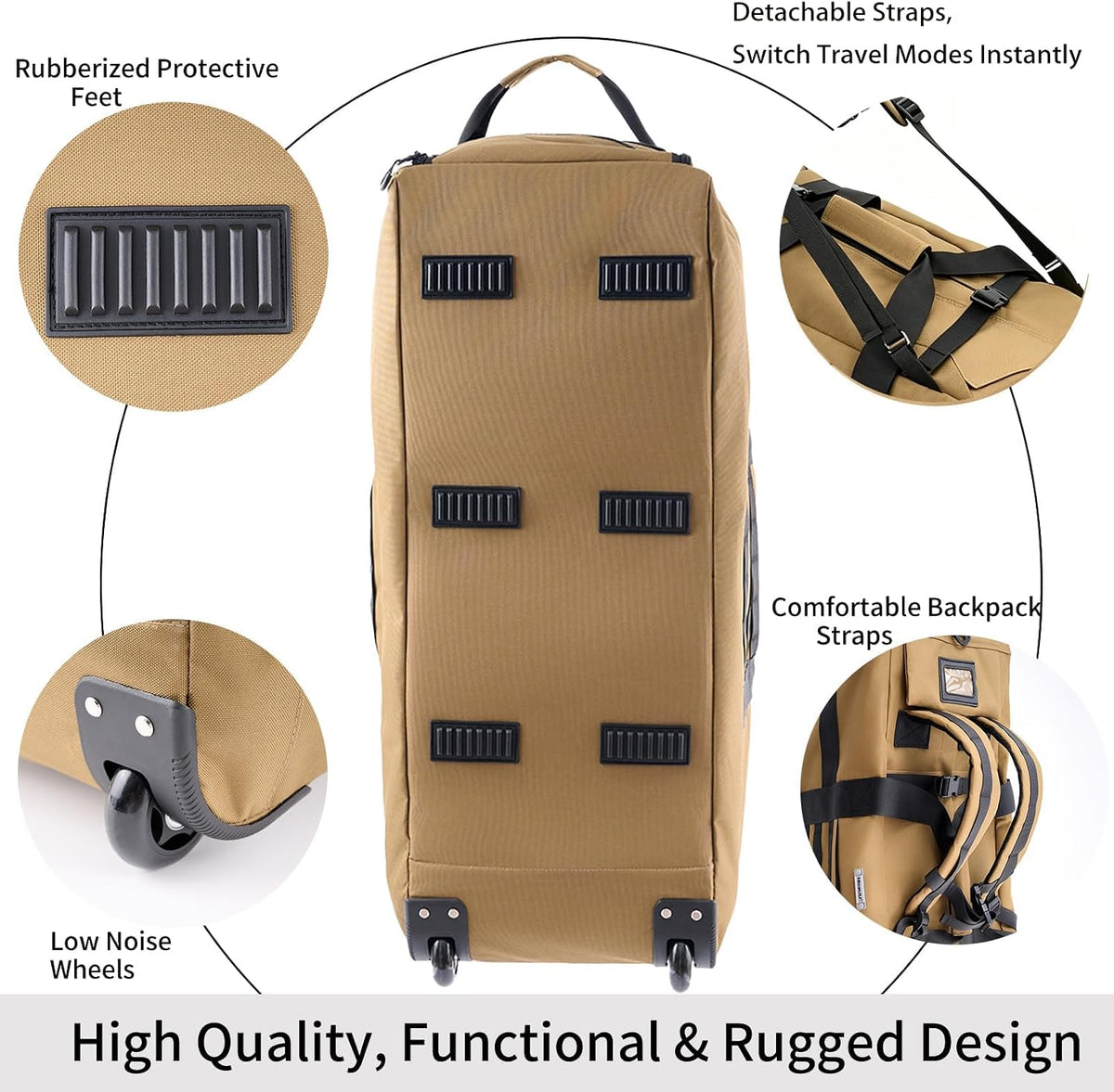 Duffle Bag Travel Luggage with Wheels: Large Rolling Backpack Foldable Carry On roller for Traveling - Weekender Overnight Personal Items Duffel Bag for Men and Women 80L (Green)