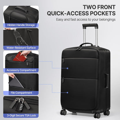 Carry On Luggage, Softside Suitcases with Spinner Wheels, Lightweight Carry-on Suitcase with TSA Lock for Women Men, Large Luggage for Travel Business Trip (Black, 21-Inch)