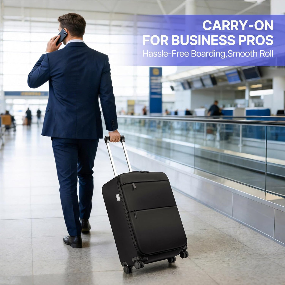 Carry On Luggage, Softside Suitcases with Spinner Wheels, Lightweight Carry-on Suitcase with TSA Lock for Women Men, Large Luggage for Travel Business Trip (Black, 21-Inch)