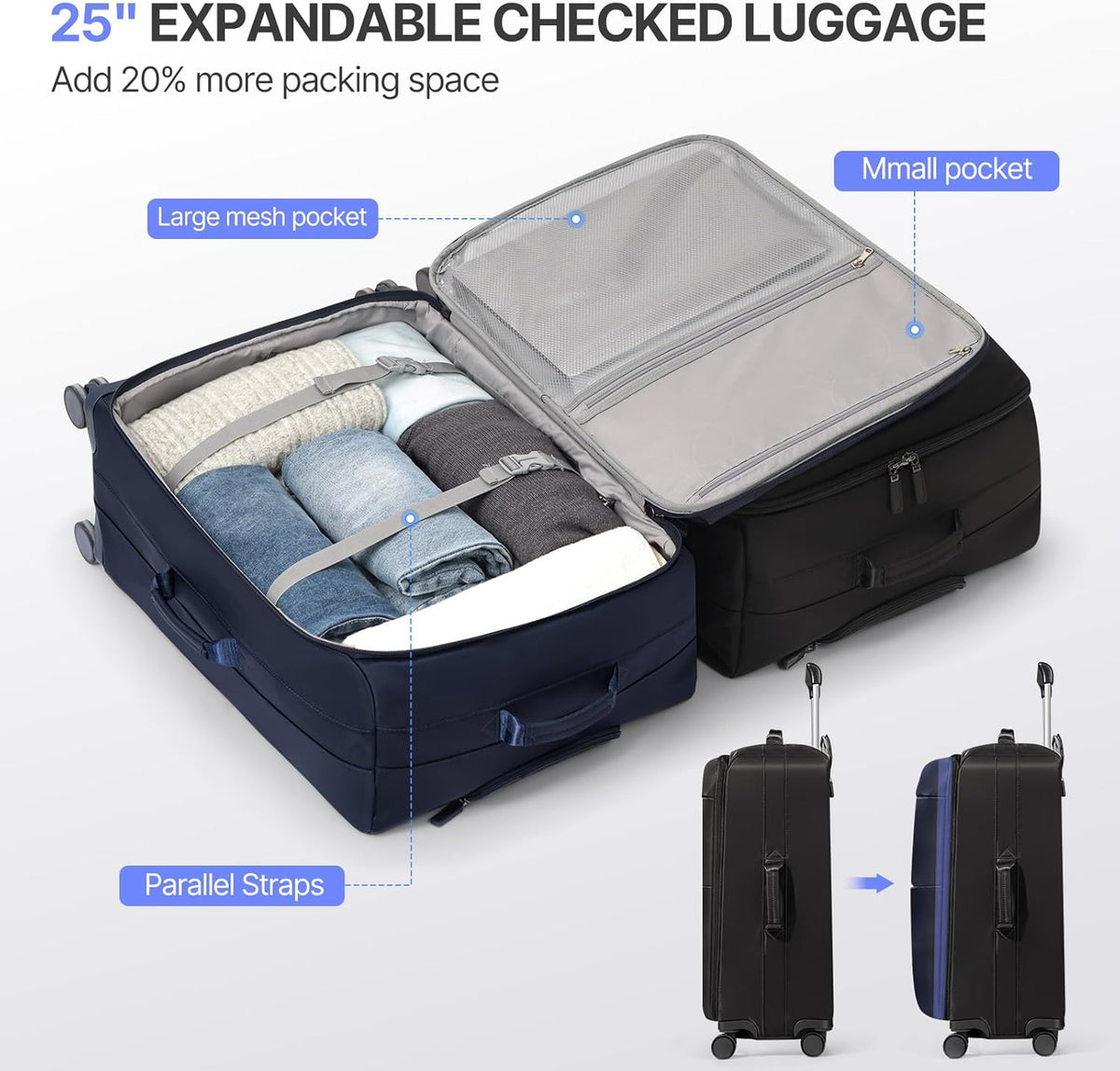 Carry On Luggage, Softside Suitcases with Spinner Wheels, Lightweight Carry-on Suitcase with TSA Lock for Women Men, Large Luggage for Travel Business Trip (Black, 21-Inch)