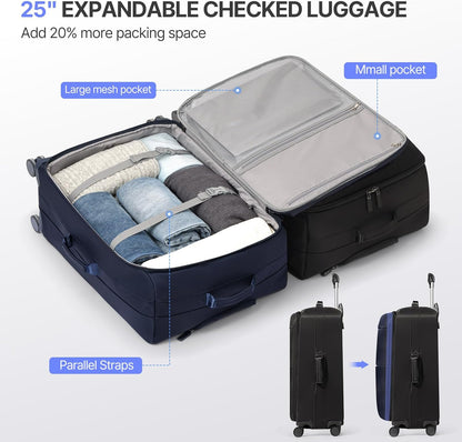 Carry On Luggage, Softside Suitcases with Spinner Wheels, Lightweight Carry-on Suitcase with TSA Lock for Women Men, Large Luggage for Travel Business Trip (Black, 21-Inch)