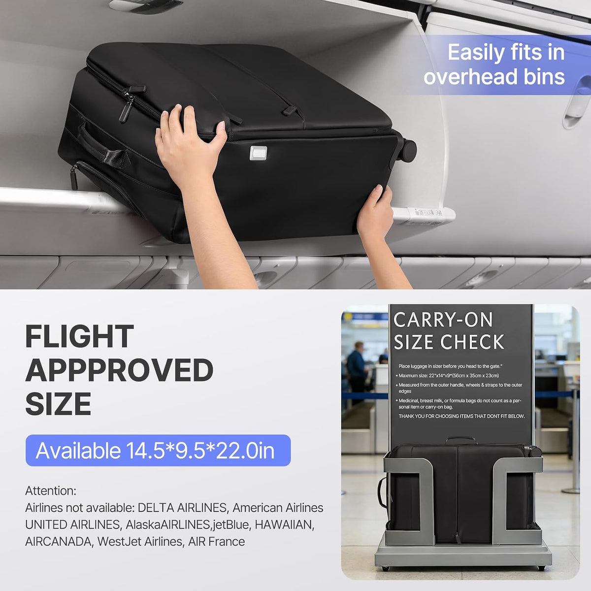 Carry On Luggage, Softside Suitcases with Spinner Wheels, Lightweight Carry-on Suitcase with TSA Lock for Women Men, Large Luggage for Travel Business Trip (Black, 21-Inch)