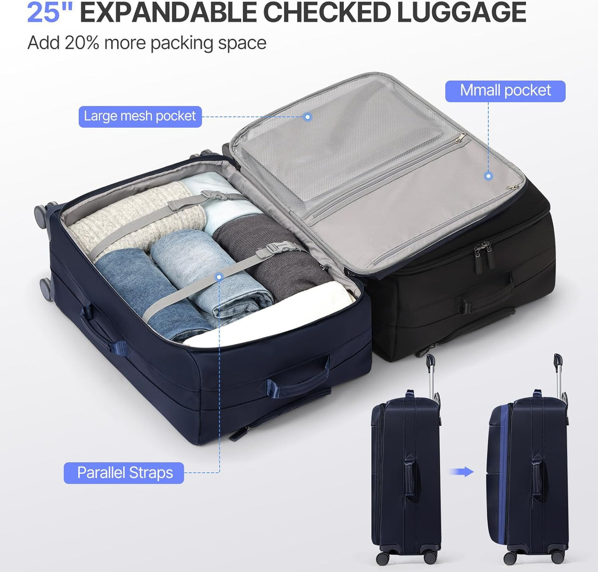 Carry On Luggage, Softside Suitcases with Spinner Wheels, Lightweight Carry-on Suitcase with TSA Lock for Women Men, Large Luggage for Travel Business Trip (Black, 21-Inch)