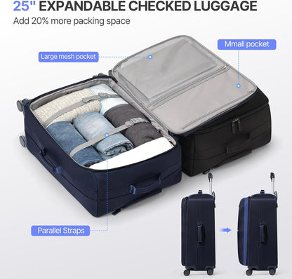 Carry On Luggage, Softside Suitcases with Spinner Wheels, Lightweight Carry-on Suitcase with TSA Lock for Women Men, Large Luggage for Travel Business Trip (Black, 21-Inch)