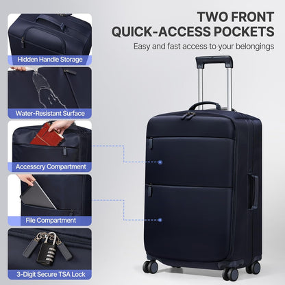 Carry On Luggage, Softside Suitcases with Spinner Wheels, Lightweight Carry-on Suitcase with TSA Lock for Women Men, Large Luggage for Travel Business Trip (Black, 21-Inch)
