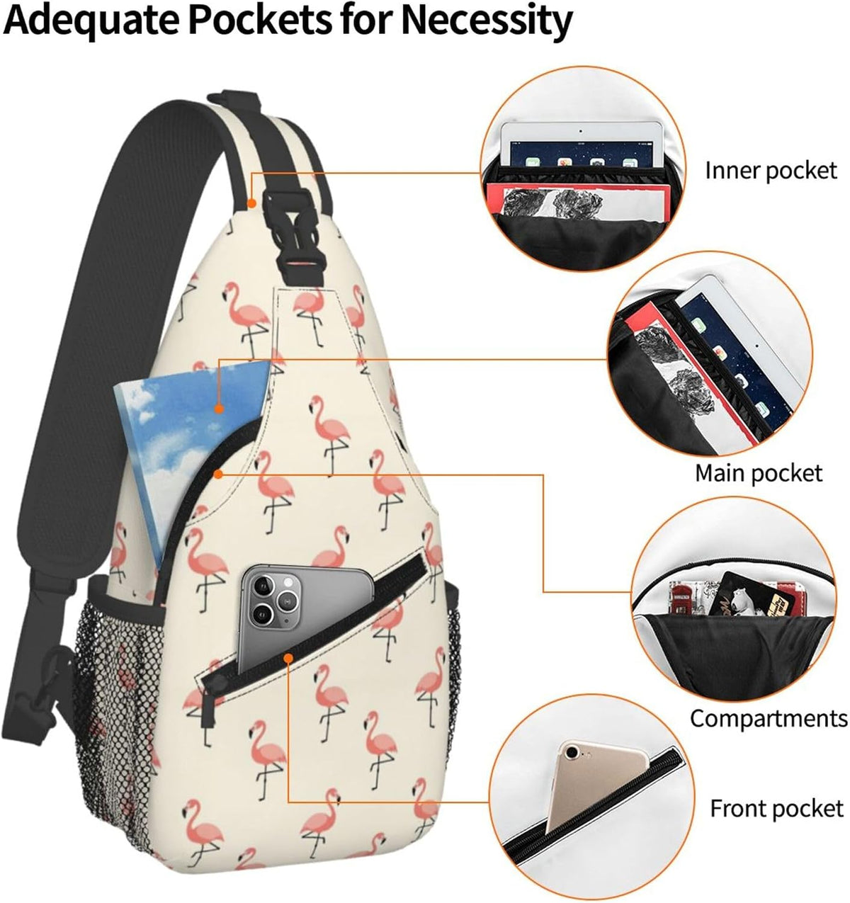 Men Women Sling Shoulder Backpack Casual Carrying Tote Case Crossbody Travel Bag, Anti-Theft Multipurpose Carry On Bag, Aztec Black Grey And White Crossbody Bag